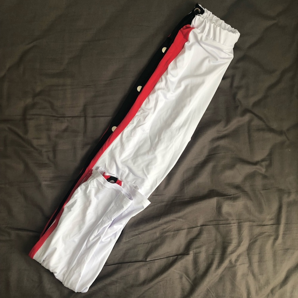 white clipped pants